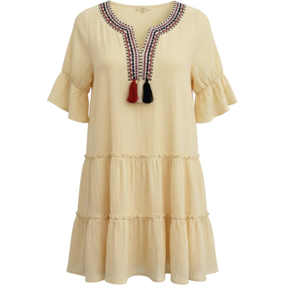 Easel Women S Yellow Tiered Ruffled Embroidery Flutter Sleeve Midi Boho Dress